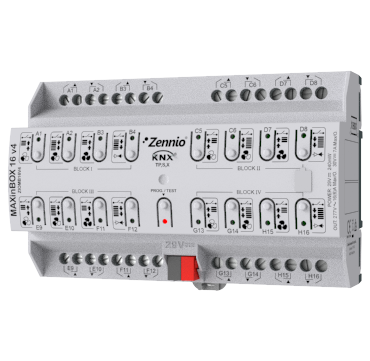 MAXinBOX 16 v4 KNX-Modul auf Hutschiene · Zennio