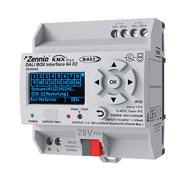 DALI-BOX-Interface 64 X2 KNX-Modul auf Hutschiene · Zennio