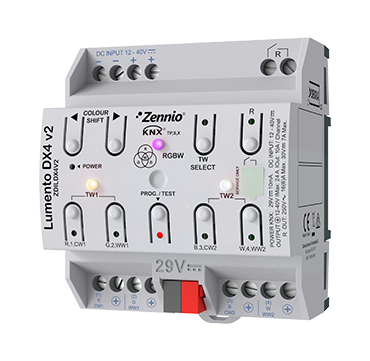 KNX-LED-Controller Lumento DX4 v2 auf Hutschiene · Zennio